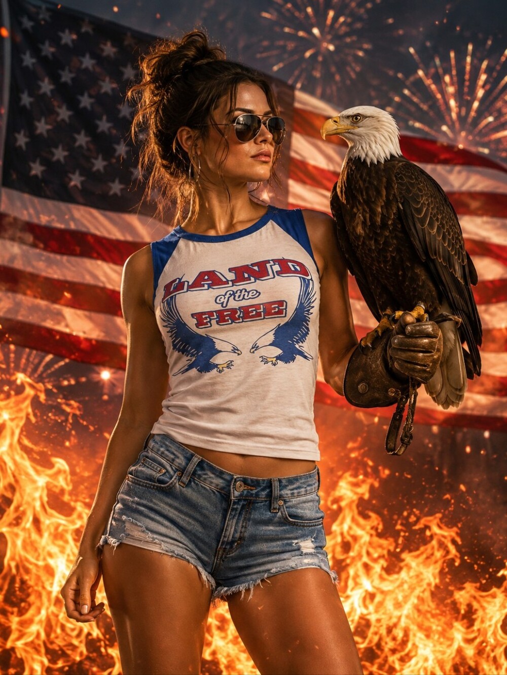 Land Of The Free Sunset & Rose Womens Graphic Tank Top Small America Patriotic